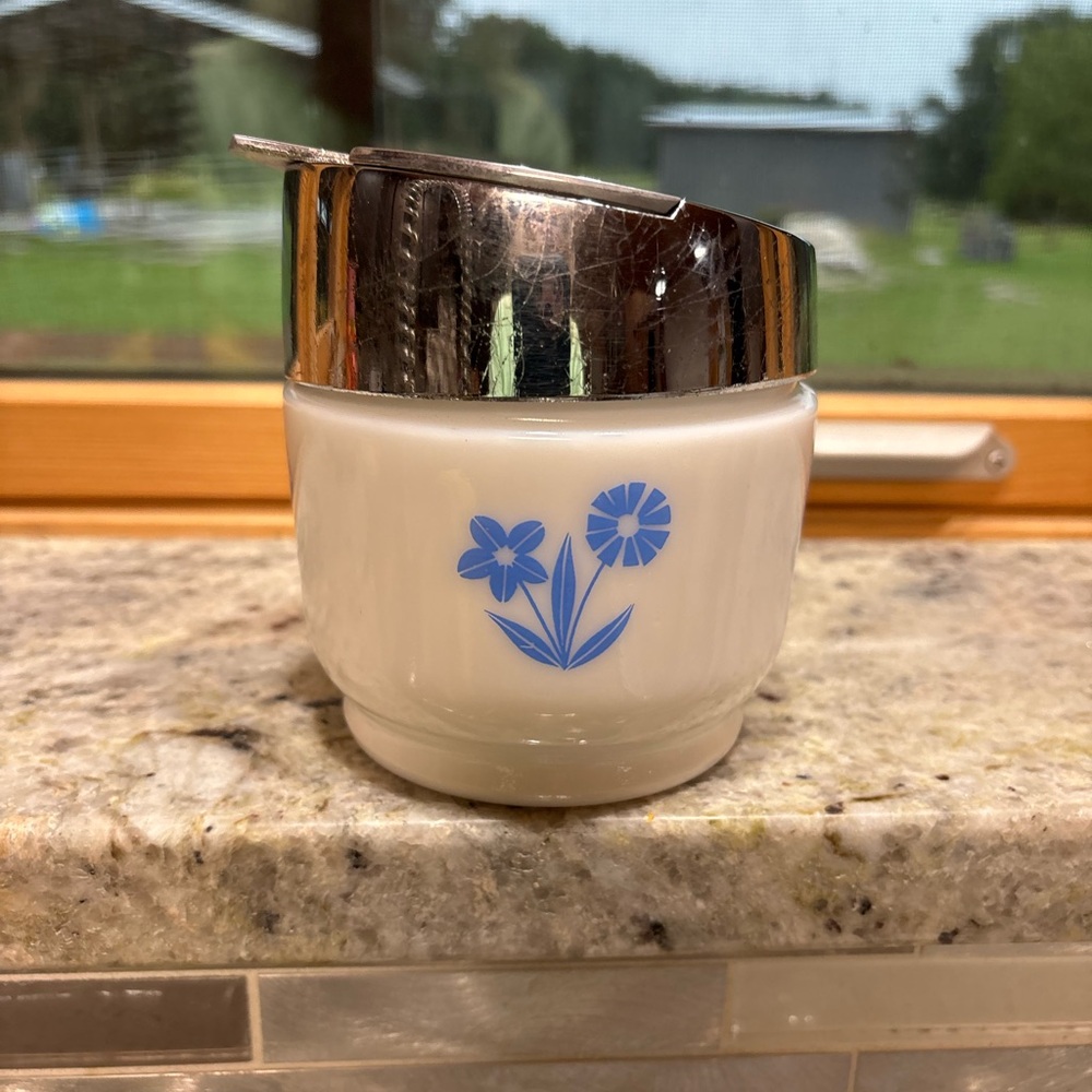 Milk Glass Silver Floral Jar